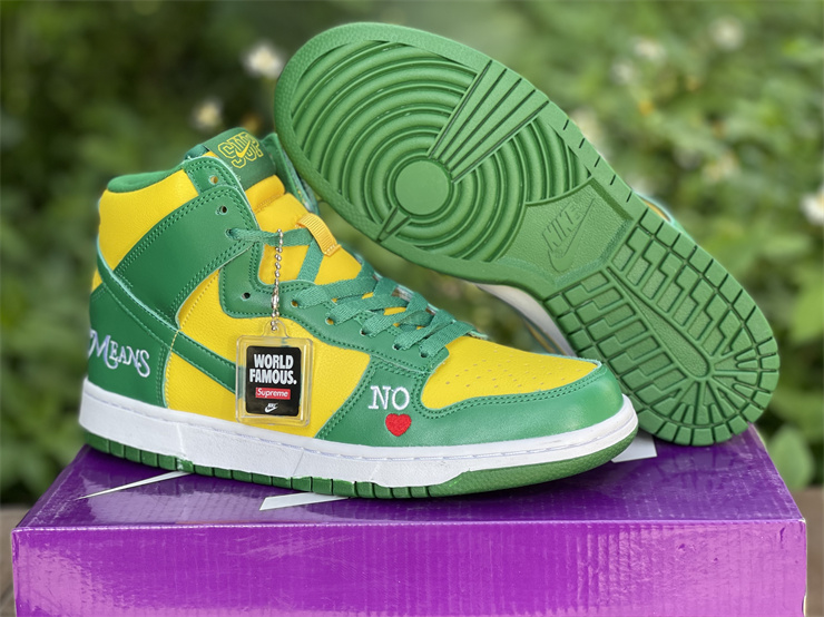 Supreme x Nike SB Dunk High “By Any Means Brazil” Yellow Green For Sale –  Jordans To U