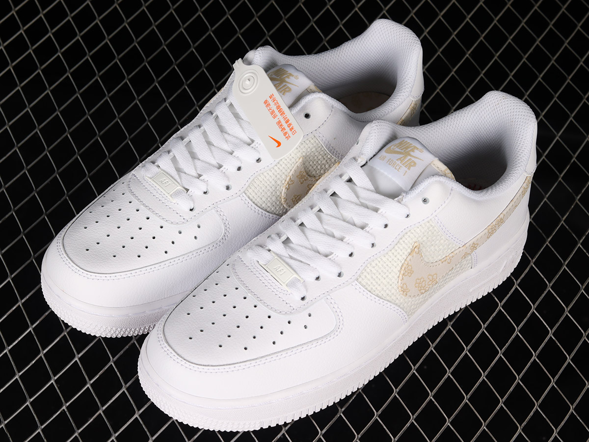 Nike Air Force 1 Low ‘Flower Swoosh’ White Gold DO9458-100 For Sale ...